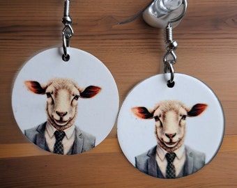 Sheep Earrings, Double-Sided, Sublimation Earrings, Sheep, Circle Earrings, Dangle Jewelry, Gifts for her, Sheep Earrings, Funny Sheep