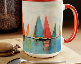 COFFEE CUP 15OZ, Coffee Cups, Coffee Mugs, Gifts For Coffee Lovers, 15 OZ Mugs, Sailboats, Vintage Boats, Nautical, Nautical Gifts