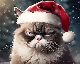 PRINTABLE INSTANT Download Art, Christmas, Holiday, Christmas Art, Holiday Art, Christmas Decor, Holiday Decor, Christmas Animals Grumpy Cat