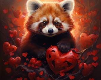 PRINTABLE INSTANT Download Art, Valentines Day, Valentines Art, Heart Art, Valentines Decor, Love Decor, Love Art, Red Panda, Nursery Art