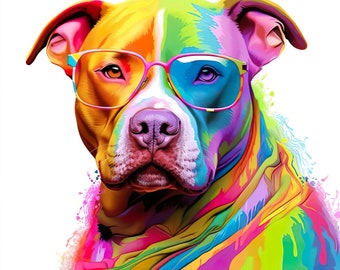 PRINTABLE INSTANT Download Art, Pit Bulls, Pit Bull Art, Dog, Dogs, Dog Art, Pit Bull Love, Pitbull Theme, Painting, Colorful Pitbull