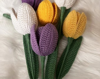 Handmade Crochet Tulip | Flower Bouquet | Knitted Tulip Flower | Finished Crochet Tulip | Home Decor | Graduation Birthday Mother's Day Gift