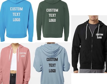 Custom Full Zip up Hoodie, Personalized Text & Logo zip up hoodie, Unisex Y2K Style zip up hoodies, Unisex lightweight zip up hoodie