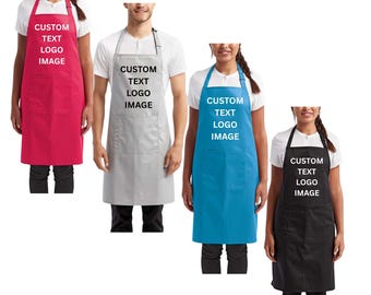 Custom Logo Apron, Personalized Recycled Bib Apron with Pockets, custom chef apron, create your own apron