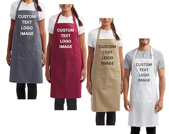 Custom Logo Apron, Personalized Recycled Bib Apron with Pockets, custom logo chef apron, create your own apron