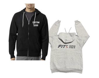 Custom Full Zip Hoodie, Personalized Text Logo hoodie, Unisex Cotton Blend zip up hoodie, men women zip up hooded jacket, create your hoodie
