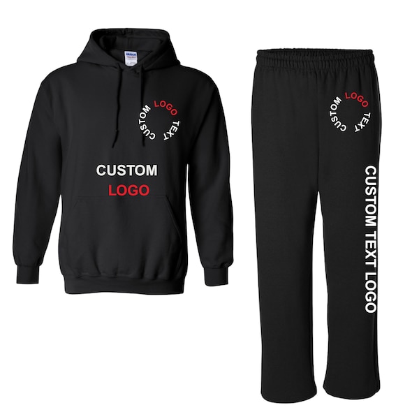 Custom UNISEX logo pull-over Hooded sweatshirt set, personalize your open bottom sweatpants hoodie set, custom Christmas wedding sweat set