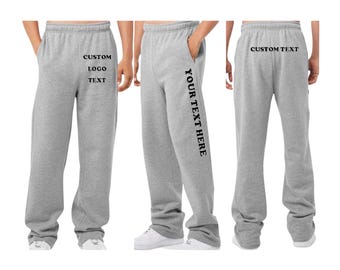 Custom UNISEX Bella Canvas open bottom Sweatpants with Pockets, Personalized Logo image open bottom sweatpants, Custom School wedding pants