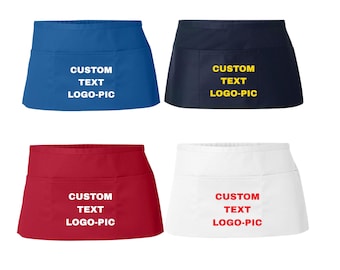 Customizable Waist Apron, Personalized Text/Logo, 3-Pocket Cotton Blend kitchen aprons, custom logo waist aprons, Christmas aprons