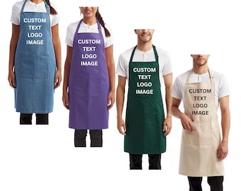Custom Logo Apron, Personalized Recycled Bib Apron with Pockets, custom chef apron, create your apron