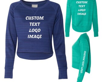 Custom Women's Long Sleeve Odyssey Striped Performance Fleece Hi-Low Crewneck Sweatshirt