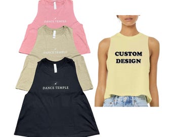 Custom Women's Racerback Crop Tank - Bella Canvas, Personalized Text logo image racerback muscle tank top