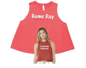 Custom women Racerback Crop Tank Top, Bella Canvas Cotton Blend,women muscle racerback crop tank, custom logo text women racerback tank top