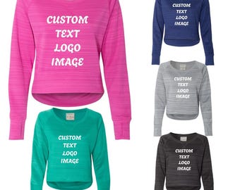 Custom Women's Long Sleeve Odyssey Striped Performance Fleece Hi-Low Crewneck Sweatshirt