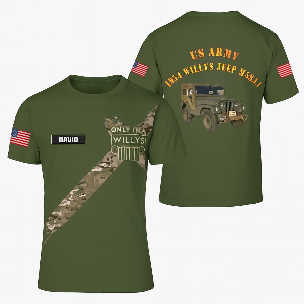 Custom US Army 1954 Willys Jeep M38A1 T-shirt – Personalized Name