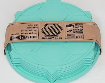 Turtle Drink Coasters with Holder 7pc Set Nonslip Cork Bottoms