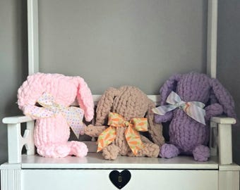 Handmade chunky knit Bunny, Personalized Easter Gift for Babies and Toddlers, Soft Bunny Plush for Easter Basket Filler