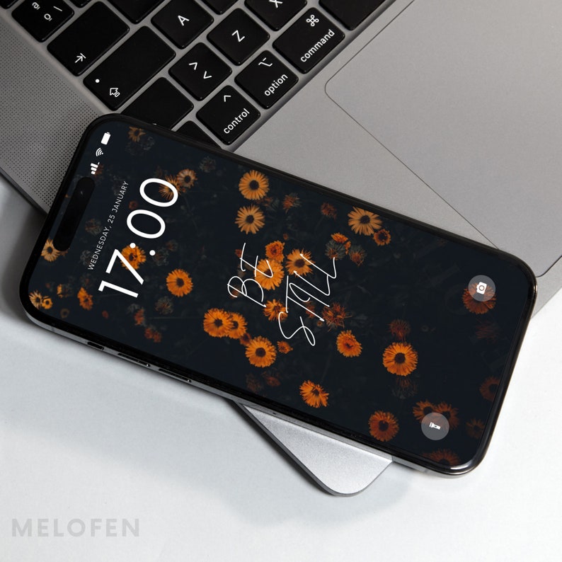 Be Still iPhone Wallpaper – Inspirational Quote Flowers Dark Background