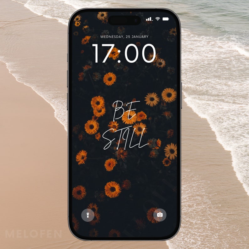 Be Still iPhone Wallpaper – Inspirational Quote Flowers Dark Background