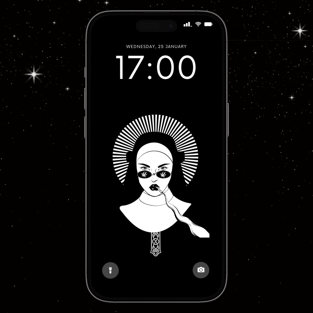 Nun Smoking Black Background iPhone Wallpaper Dark Minimal iPhone Background Black and White Art