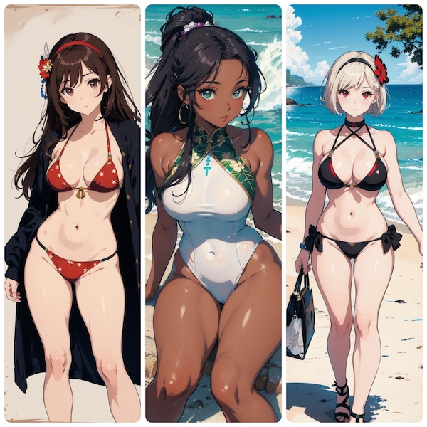MEGA Waifu Bikini & Bademode AI Collection #1 - 560 Süße Anime Girls - Beachwear Kawaii Manga Vielfalt Charaktere - Bereit zum Drucken von Postern