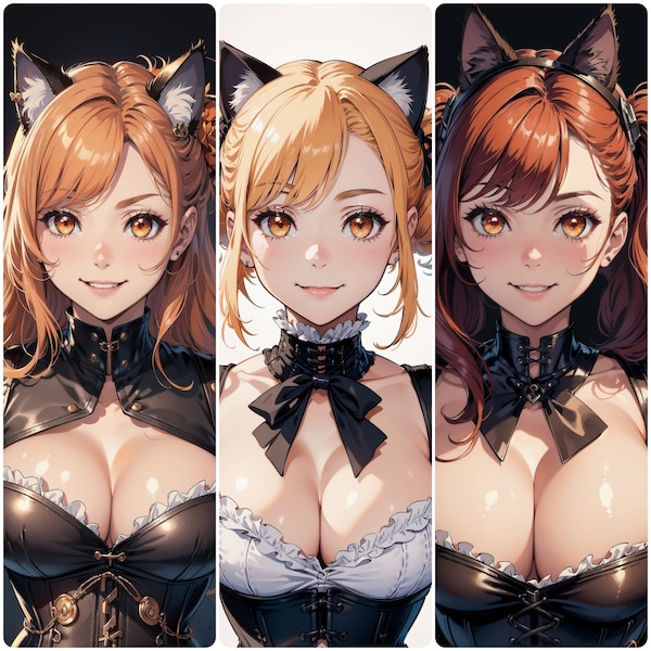 Swipe Up Busty Redhead  Waifu Wallpapers #3 AI HD 4K - 5 Cute Anime Ginger CatGirls With Cleavage Background IPhone Apple Android Samsung