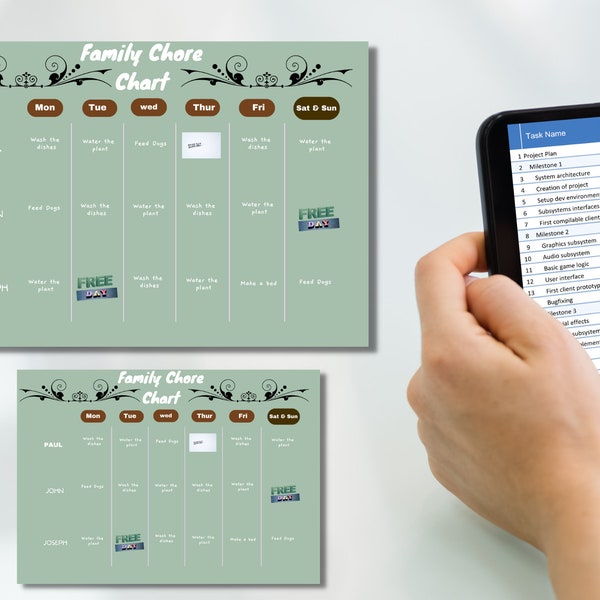 Printable Family Chore Chart - Organizational Tool for Household Tasks and Collaboration