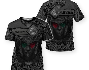 Mexico Aztec Warrior T Shirt Custom Name, All Over Print Mexican Pride Tee
