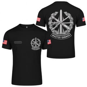 Custom US Army Master Gunner T-Shirt – Personalized Name Patch & Expert Gunnery Badge Graphic