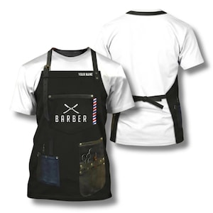 Personalized Barber Apron 3D T Shirt with Custom Name, Funny Barber Shop Tee for Men Women