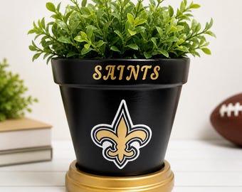 New Orleans Saints Painted Flower Pot - DECALS VARY! - Plant NOT Included!