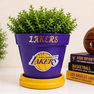 Los Angeles Lakers Flower Pot 6in | Purple & Gold Lakers Planter | NBA Team Decor | Sports Fan Gift | Basketball Home Decor DECALS VARY