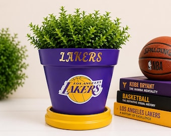 Los Angeles Lakers Flower Pot 6in | Purple & Gold Lakers Planter | NBA Team Decor | Sports Fan Gift | Basketball Home Decor DECALS VARY