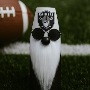 Las Vegas Raiders 10&quot; Tall Football Gnome, NFL Tiered Tray Decor, Raiders Fan Gift, Man Cave Decor - DECALS VARY