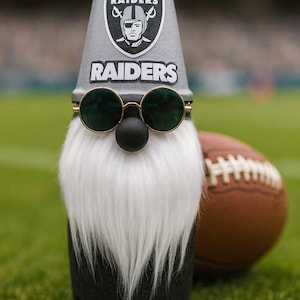 Las Vegas Raiders Gnome - Silver And Black Football Gnome Gift - 10&quot; Tall NFL Decor - Raiders Fan Gear - Man Cave Shelf Decor
