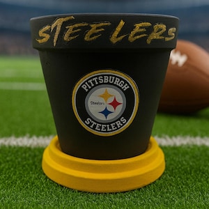 Pittsburgh Steelers Versatile 6&quot; Painted Flower Pot - Can Be Used For Snacks Or Candy - Unique Steelers Fan Gift (Decals Vary)
