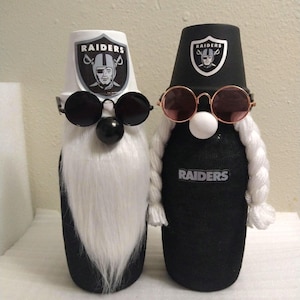 Handmade Las Vegas Raiders Gnome Couple - 10&quot; Tall NFL Football Tiered Tray Decor - Raider&#39;s Fan Gift Unique Collectibles - NFL Fathers Day