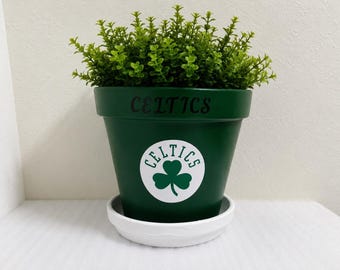Boston Celtics Planter Flower Pot - 6" Round Celtic Fan Decor - Plant NOT Included