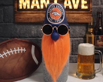 Handmade 10" Denver Broncos Football Gnome - Man Cave Decor - Tiered Tray Shelf Sitter