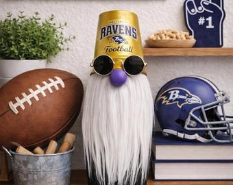 Handmade Baltimore Ravens Football Gnome 10" Gold And Purple