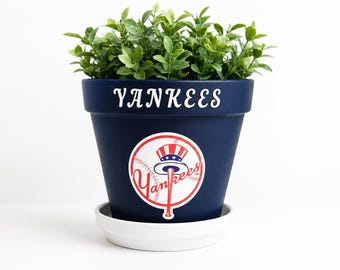 New York Yankees Flower Pot: Handmade Painted Terra Cotta Snack Bowl- Plant NOT Included