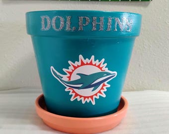 Miami Dolphins Versatile 6" By 6"  Pot - Perfect For Candy, Snacks Or As A Flower Pot - NFL Fan Gift Dolphins Party Decor (Decals Vary)