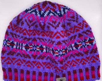 Purple patterned handknitted hat