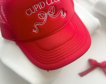 Cupid Club Sydney’s Stitching Embroidered Red Foam Trucker Hat- Valentines Day