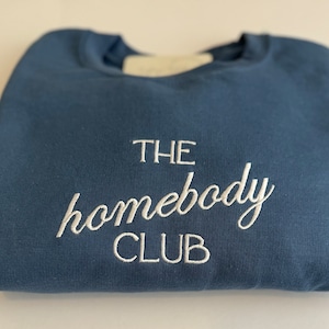 The Homebody Club Adult Embroidered Oatmeal Indigo Crewneck