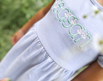 Girls Ruffle Dress Custom Embroidery Personalization Flower Font