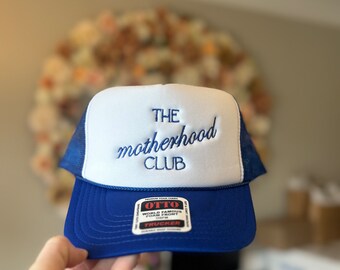 The Motherhood Club Royal Blue and White Pink and White Black and White Embroidered Trucker Hat
