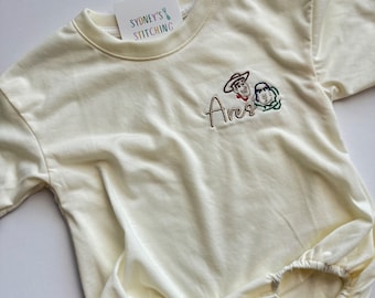 You’ve got a friend in me or ice cream-  cream tshirt bubble romper customized embroidery baby toddler