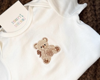 Embroidered Teddy Bear Baby Onesie - Neutral Baby Shower Gift
