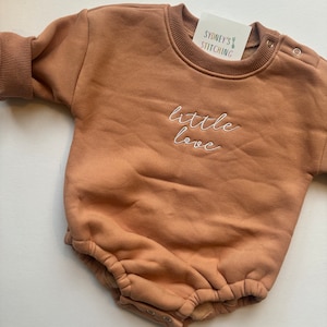 Embroidered Long Sleeve Peach Baby Romper- Little Love | Cozy Neutral Baby Outfit | Baby Shower Gift |